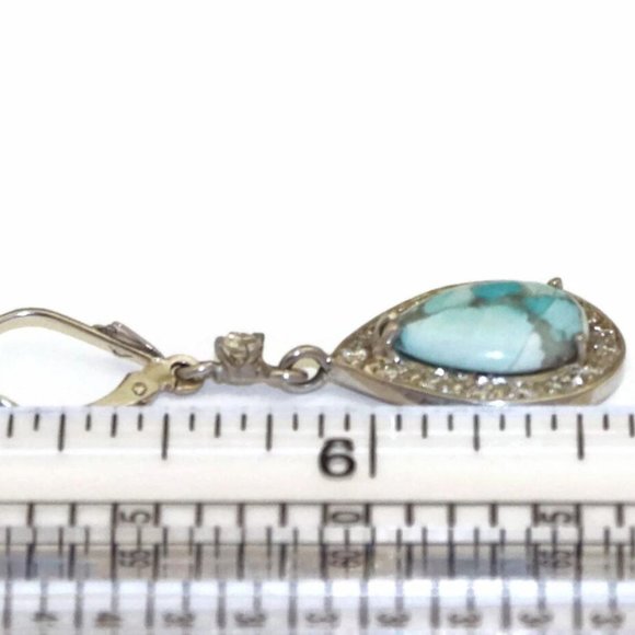 Estate Diamond Turquoise 14k White Gold Earrings - Picture 4 of 5